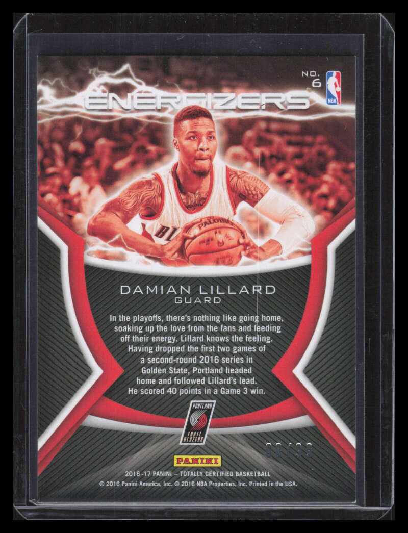 2016-17 Totally Certified Energizers Blue 6 Damian Lillard 8/99
