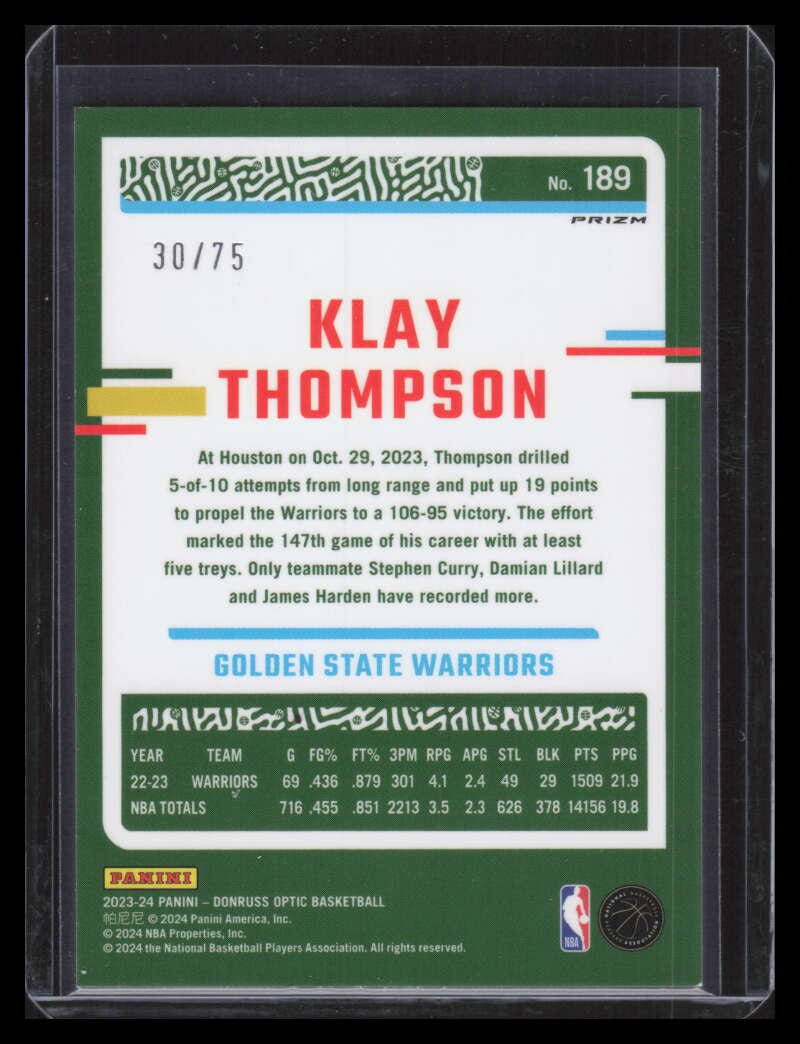 2023-24 Donruss Optic Fast Break Red Refractor 189 Klay Thompson 30/75