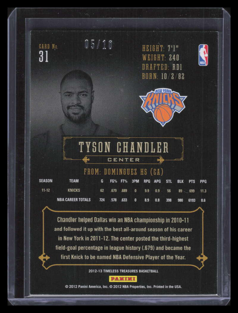2012-13 Timeless Treasures Gold 31 Tyson Chandler 5/10