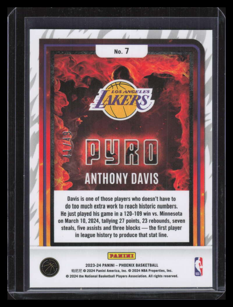 2023-24 Panini Phoenix Pyro Orange 7 Anthony Davis 41/49
