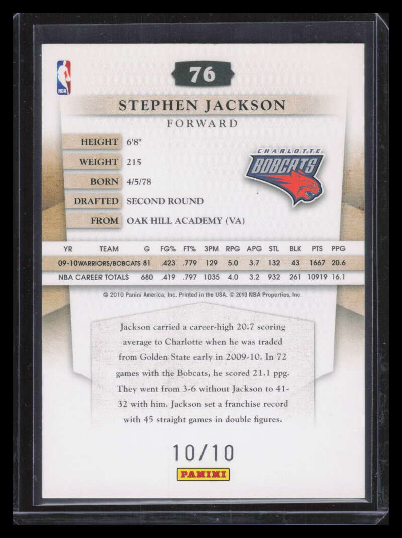 2010-11 Timeless Treasures Gold 76 Stephen Jackson 10/10