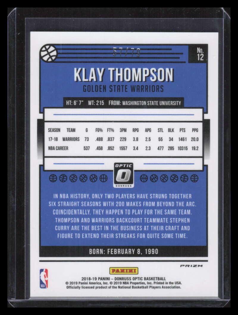 2018-19 Donruss Optic Pink Velocity Refractor 12 Klay Thompson 57/79