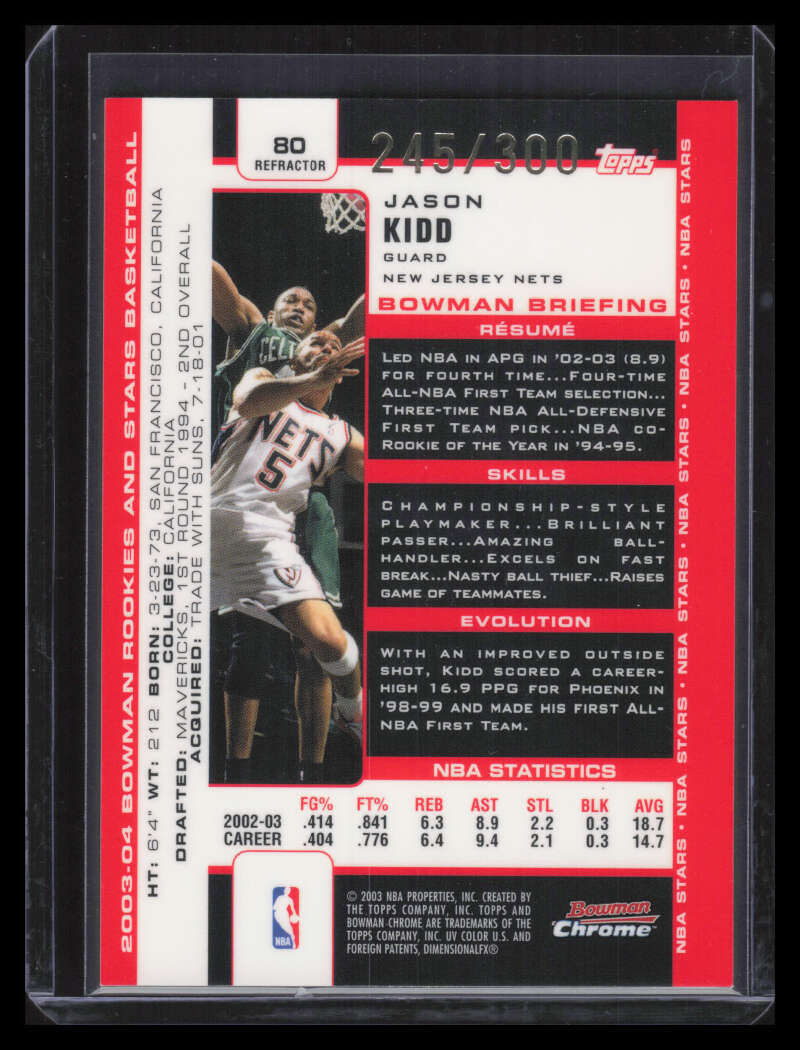 SOLD 163910 2003-04 Bowman Chrome Refractor 80 Jason Kidd 245/300
