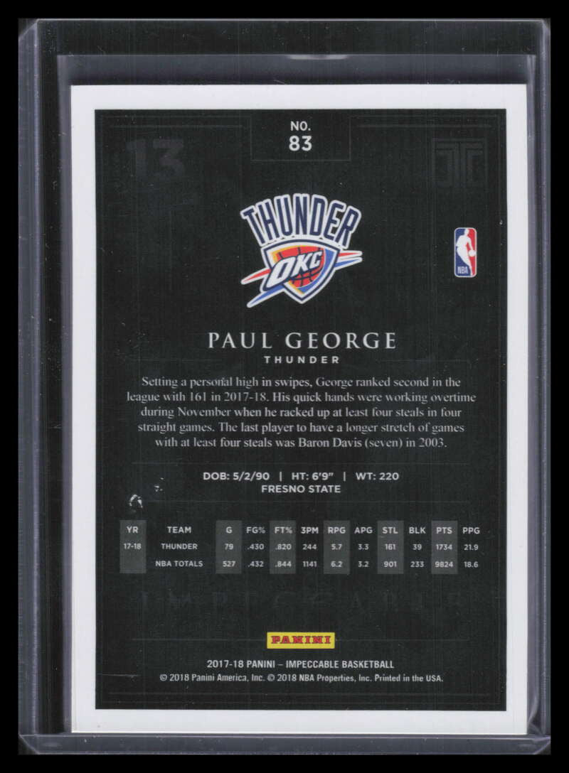 2017-18 Panini Impeccable Holo Gold 83 Paul George 5/10 READ