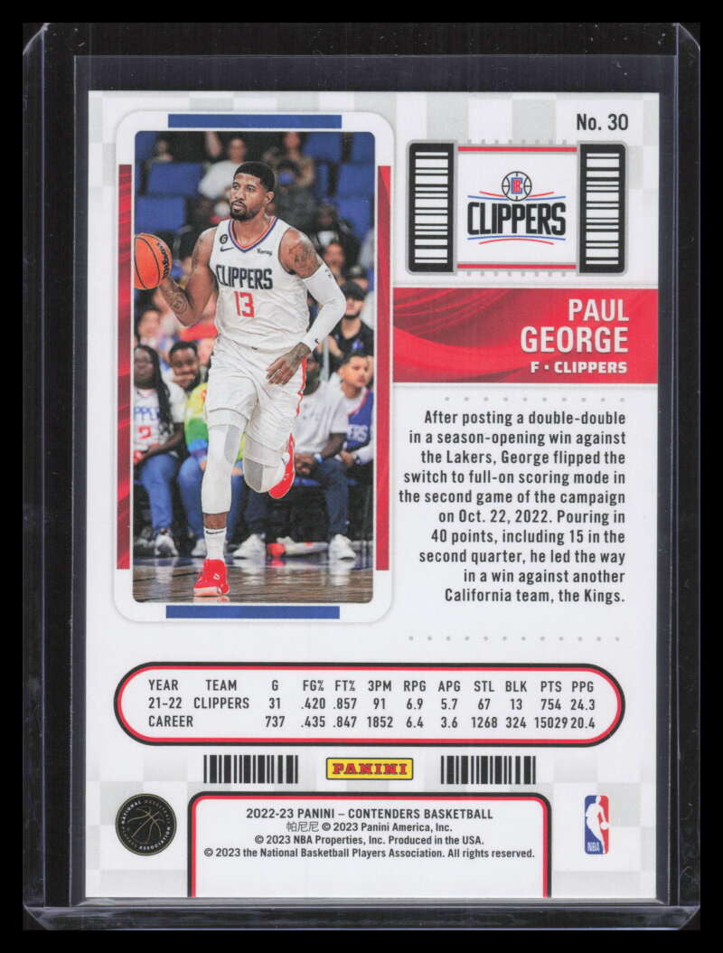 2022-23 Panini Contenders Game 7 Ticket 30 Paul George 6/7