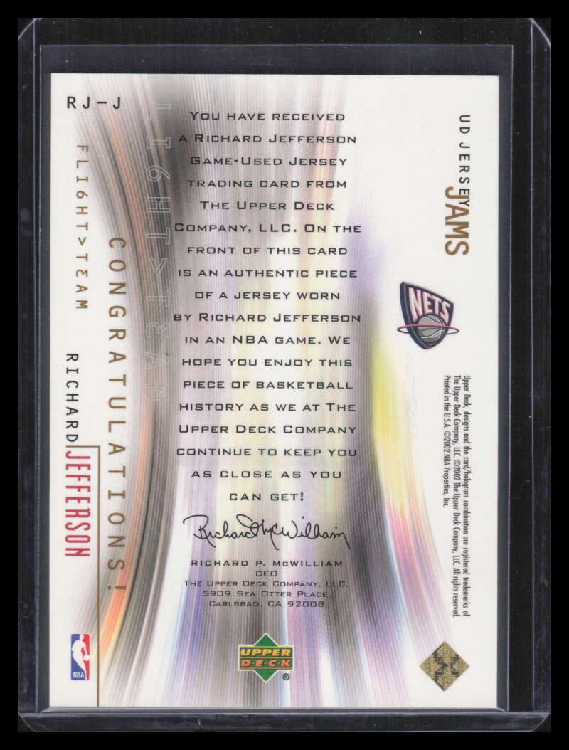 2001-02 Upper Deck Flight Team Jersey Jams RJJ Richard Jefferson RC Jersey 41/50