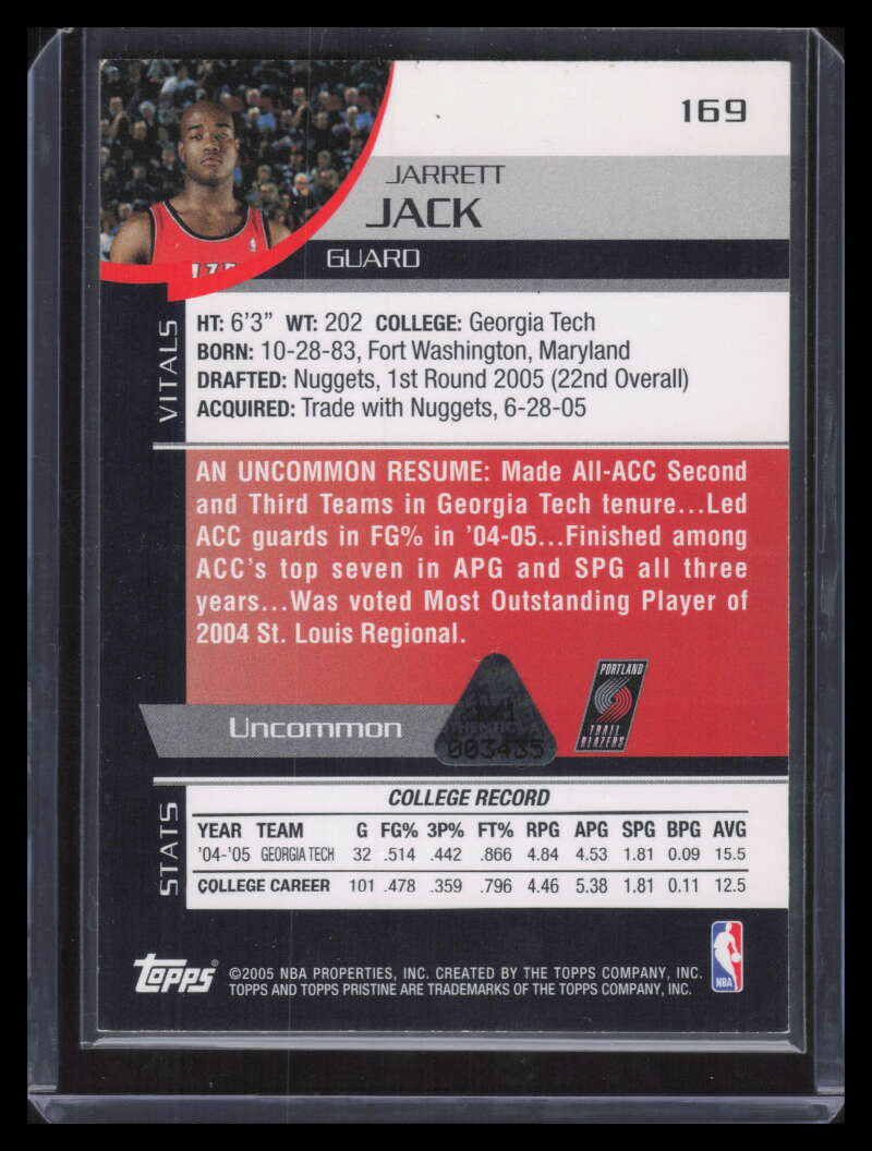 2005-06 Topps Pristine Press Printing Plates Black 169 Jarrett Jack Rookie 1/1