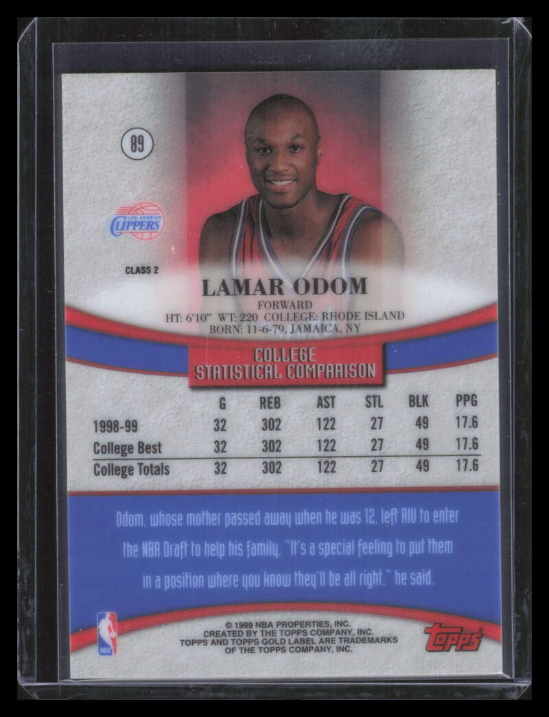1999-00 Topps Gold Label Class 2 Black Label 89 Lamar Odom Rookie
