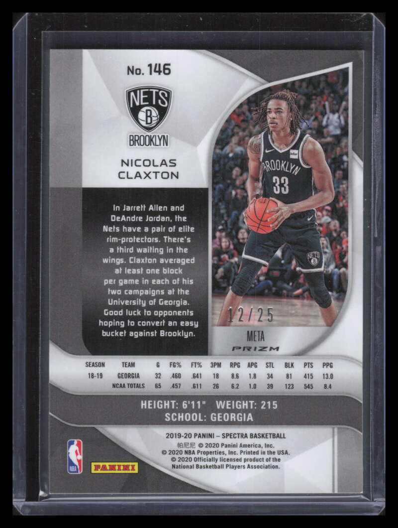 2019-20 Panini Spectra Meta 146 Nicolas Claxton Rookie 12/25