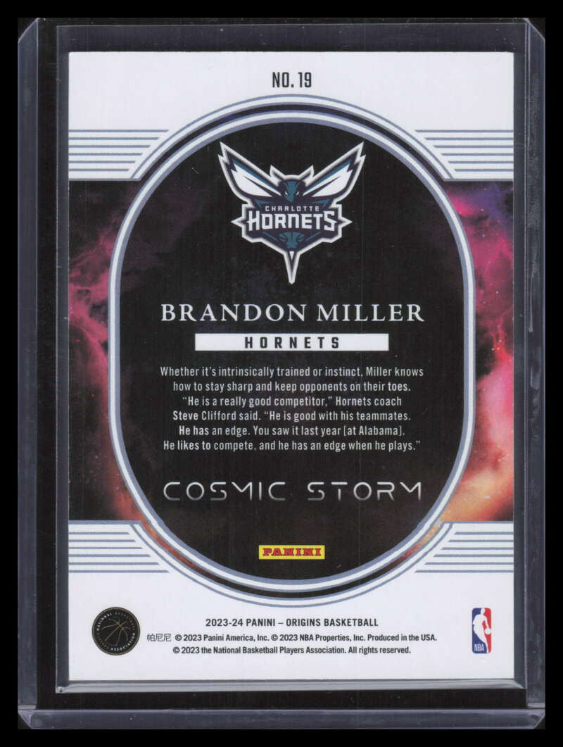 2023-24 Panini Origins Cosmic Storm Red 19 Brandon Miller Rookie 61/75