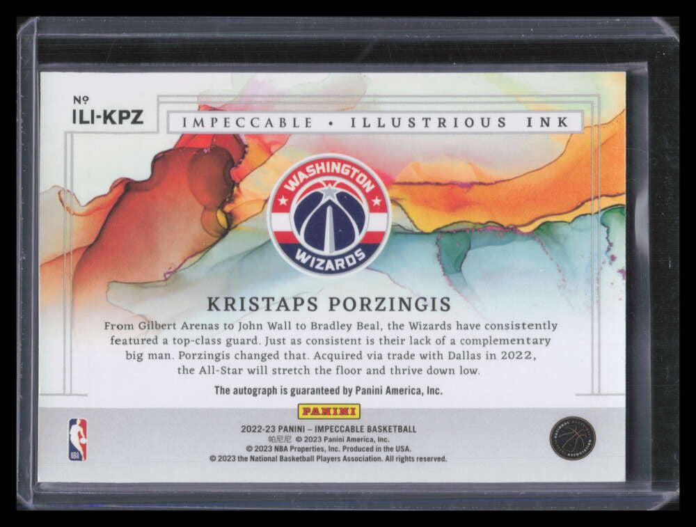 2022-23 Panini Impeccable Illustrious Ink 17 Kristaps Porzingis Auto 44/99