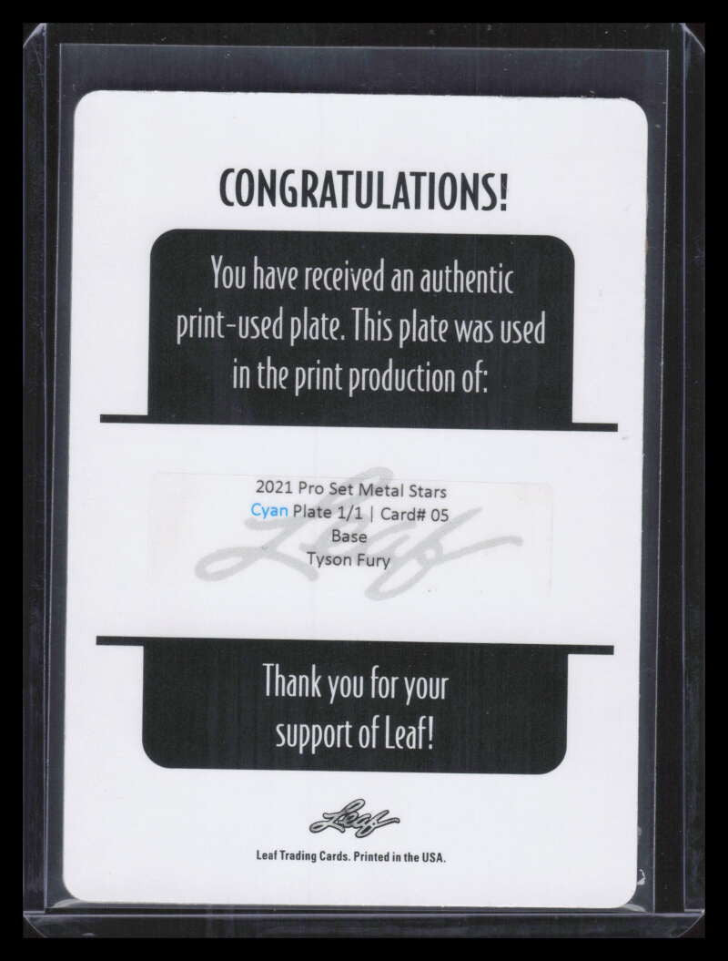 2021 Leaf Pro Set Metal Stars Printing Plate Cyan 05 Tyson Fury 1/1