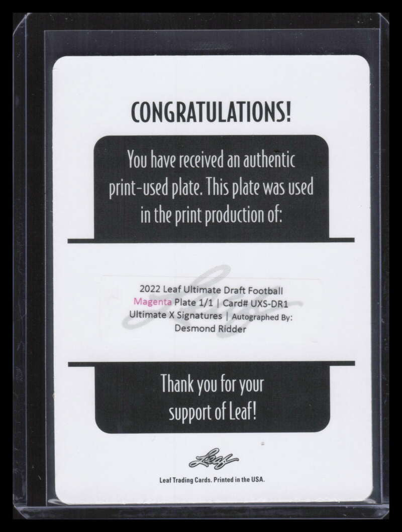 2022 Leaf Ultimate Draft X Signatures Printing Plate Desmond Ridder RC Auto 1/1