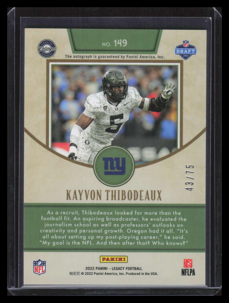 2022 Panini Legacy Premium Penmanship Bronze 149 Kayvon Thibodeaux RC Auto 43/75