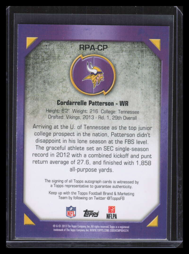 2013 Topps Premiere Autographs RPACP Cordarrelle Patterson Rookie Auto 40/90