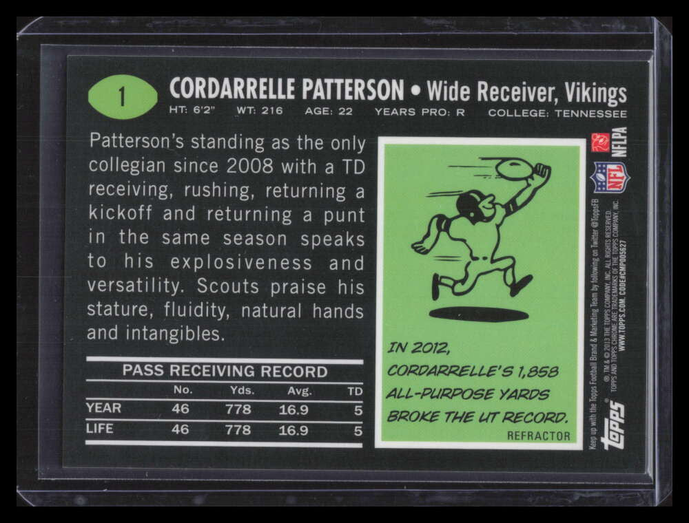 SOLD 164155 2013 Topps Chrome 1969 Autographs 4 Cordarrelle Patterson Rookie Auto
