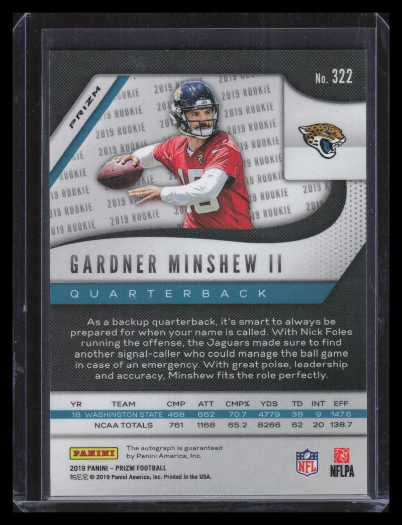 2019 Panini Prizm Autographs Prizms Neon Green 322 Gardner Minshew Rookie Auto