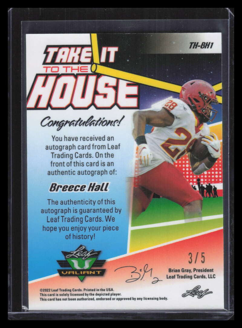 2022 Leaf Valiant Take it to the House Crystal Pink Breece Hall Rookie Auto 3/5