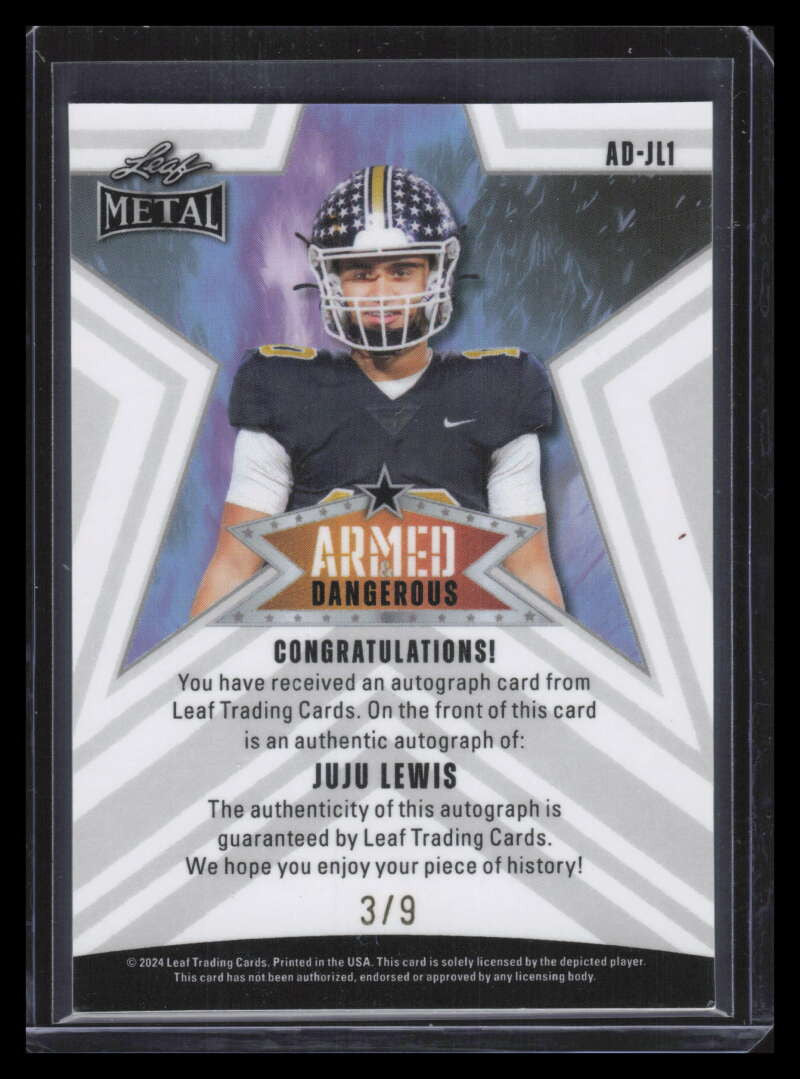 2024 Leaf Metal Armed and Dangerous Autographs Orange JuJu Lewis Rookie Auto 3/9