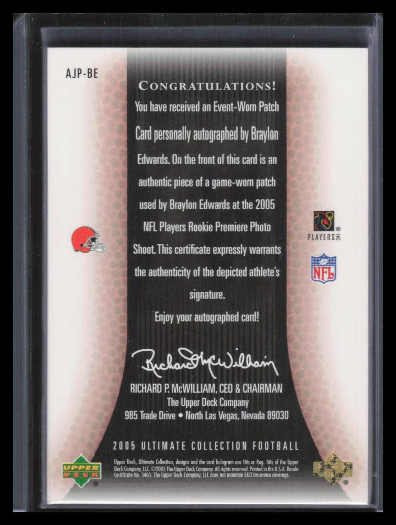 2005 Ultimate Game Jersey Autgoraphs Braylon Edwards Rookie Patch Auto 9/15