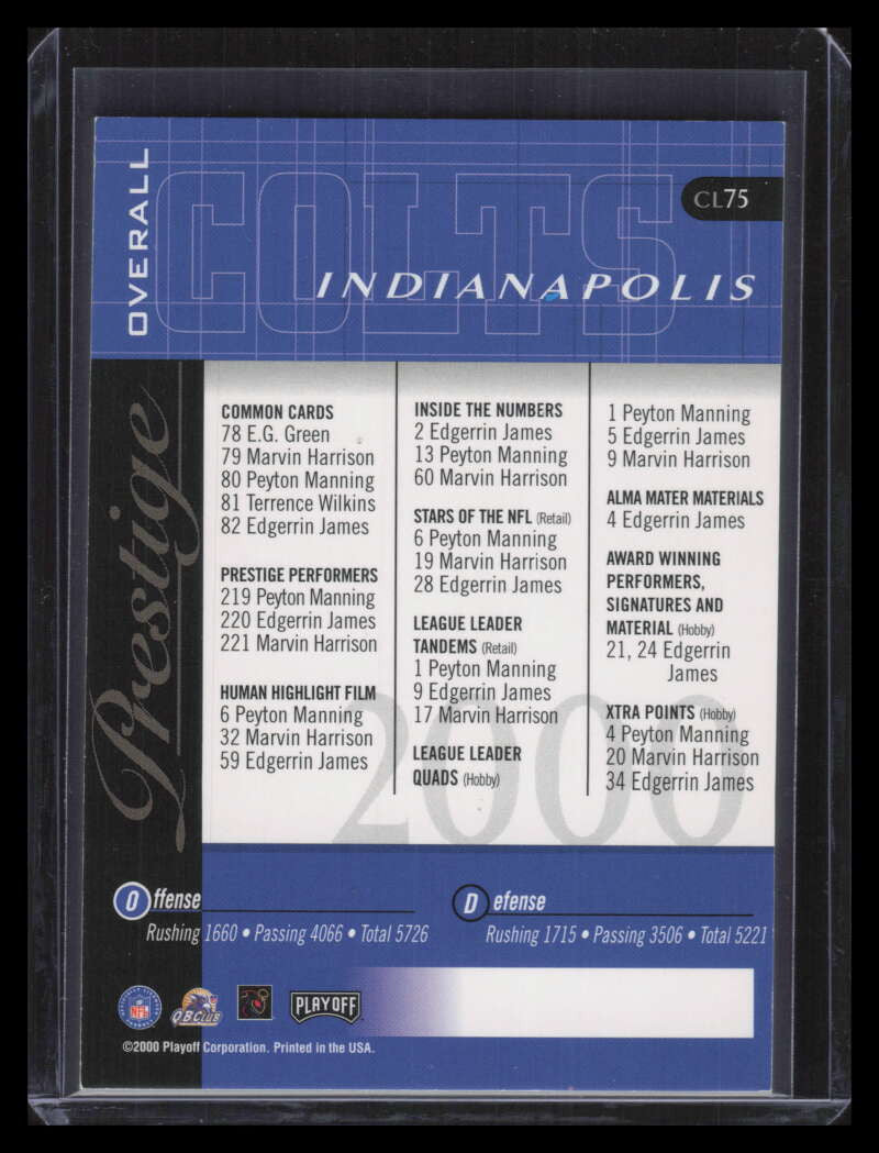 2000 Playoff Prestige Team Checklist cl75 Marvin Harrison Auto