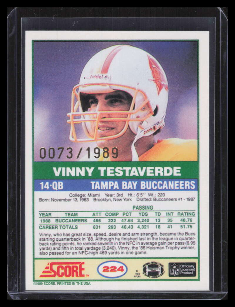 1999 Score 10th Anniversary Reprints Autographs 16 Vinny Testaverde Auto 73/1989
