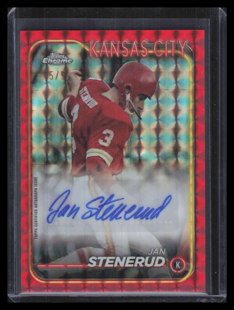 2024 Topps Chrome Autographs Red Geometric Refractor BAJST Jan Stenerud Auto 5/5