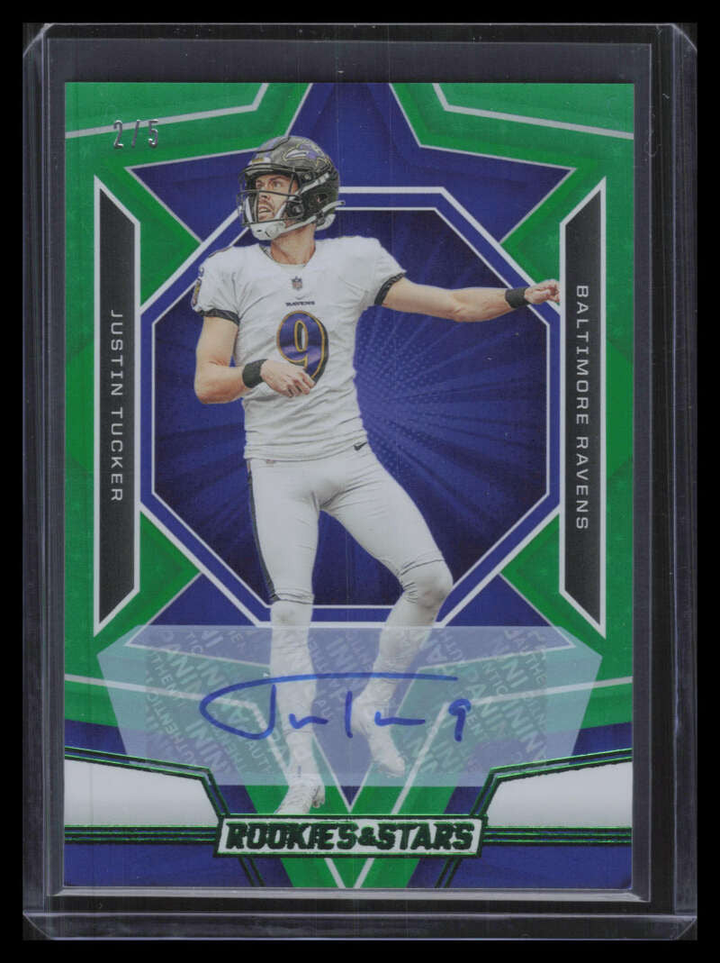 2023 Rookies and Stars Signatures Green 7 Justin Tucker Auto 2/5