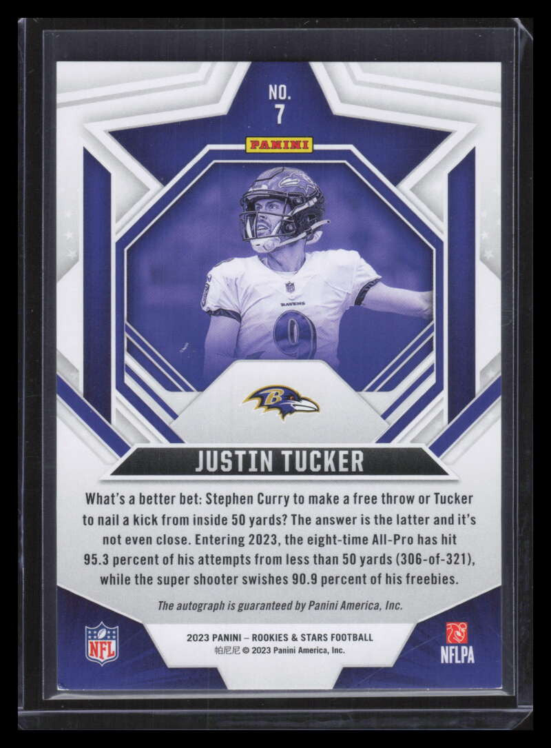 2023 Rookies and Stars Signatures Green 7 Justin Tucker Auto 2/5