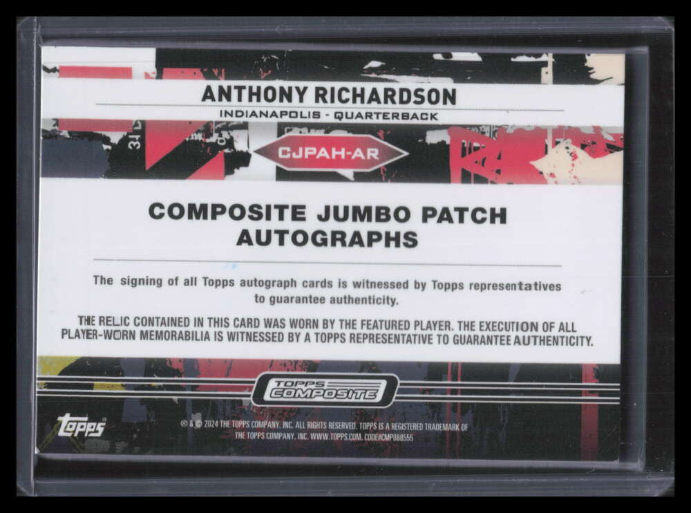 2023 Topps Composite Autographs Anthony Richardson Rookie Jumbo Patch Auto 64/75