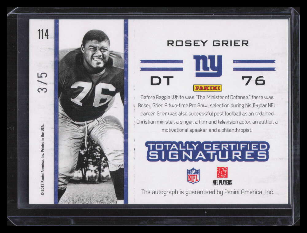 2011 Totally Certified Green Signatures 114 Rosey Grier Auto 3/5