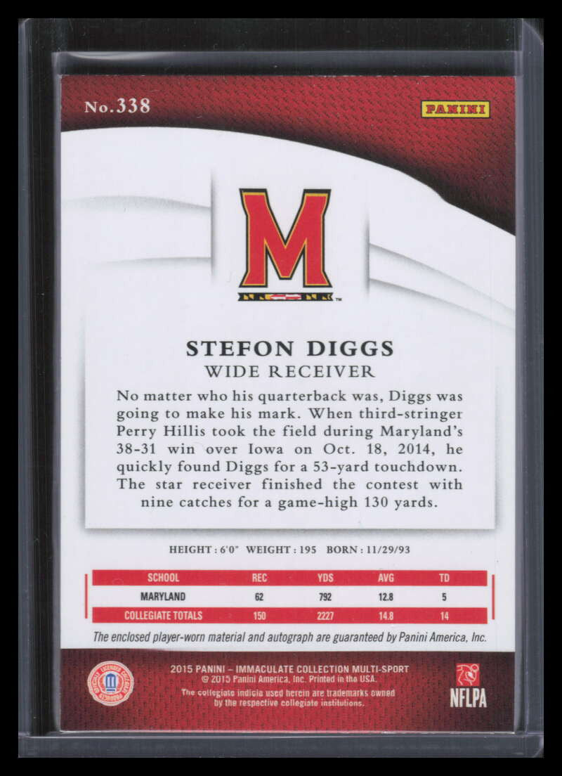 2015 Immaculate Collegiate Multisport Gold 338 Stefon Diggs RC Patch Auto 7/25