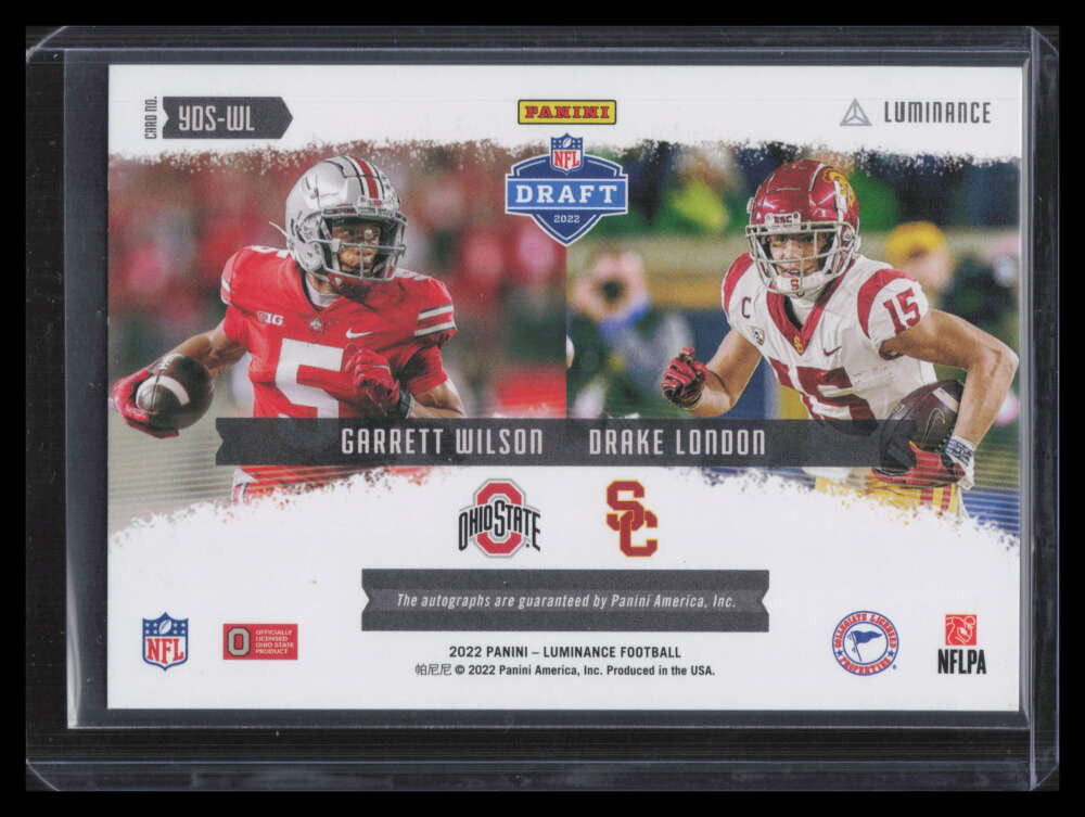 2022 Panini Luminance Year One Signatures 13 London Garrett Wilson RC Dual Auto