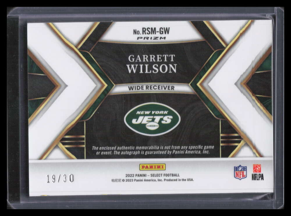 2022 Select Rookie Signature Memorabilia Orange Garrett Wilson RC Patch Auto /30