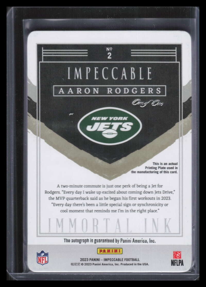 2023 Panini Impeccable Immortal Ink Printing Plate Black Aaron Rodgers Auto 1/1