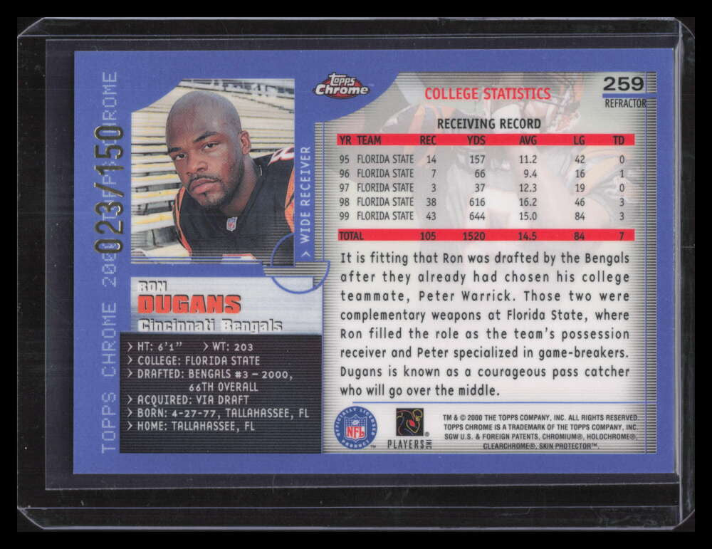 2000 Topps Chrome Refractor 259 Ron Dugans Rookie 23/150