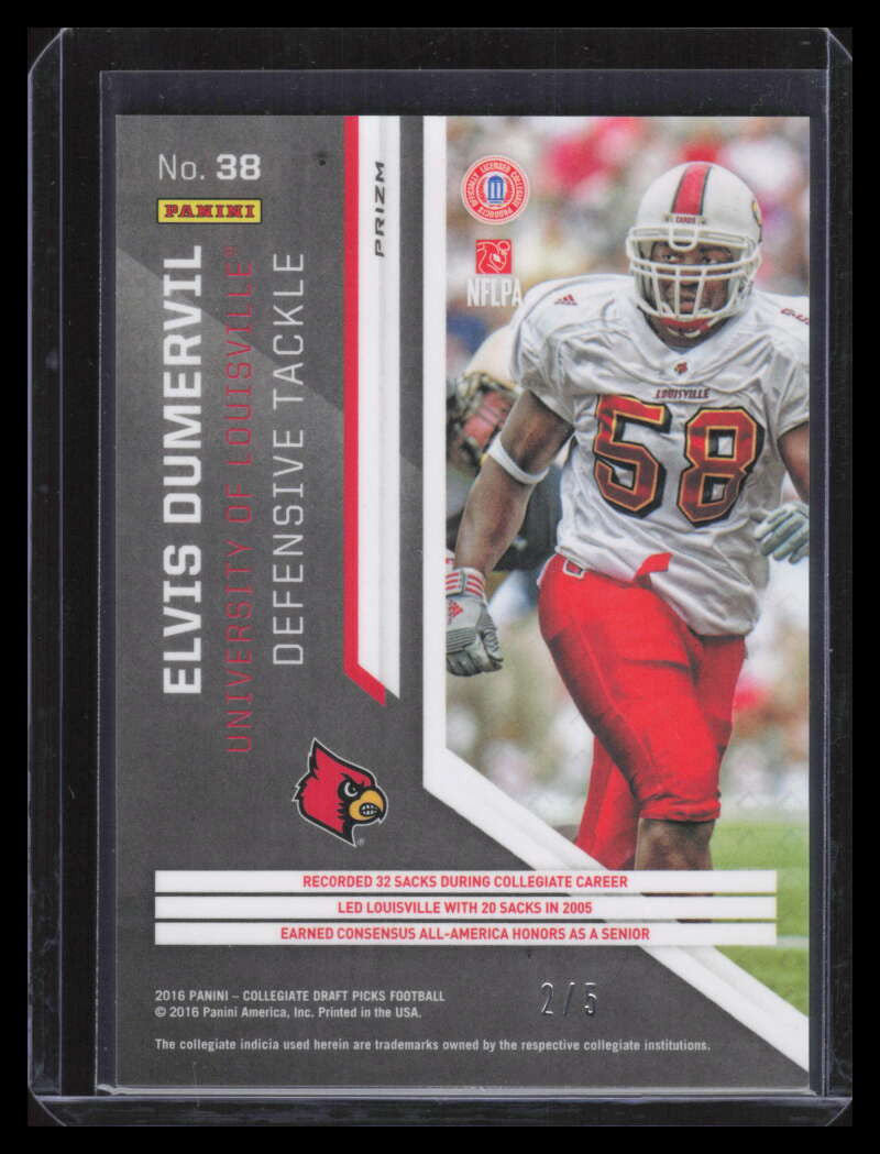2016 Panini Prizm Draft Picks Prizms Green Refractor 38 Elvis Dumervil 2/5