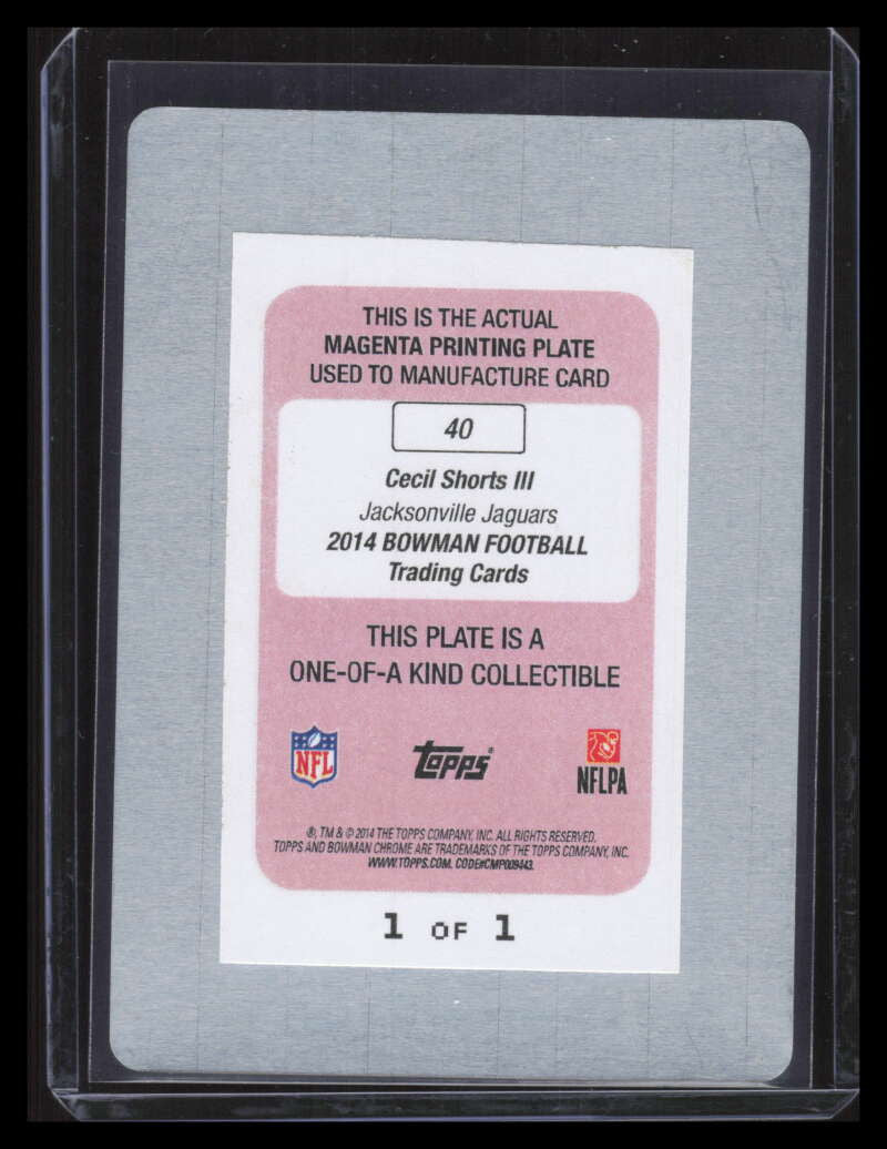 2014 Bowman Printing Plate Magenta 40 Cecil Shorts III 1/1