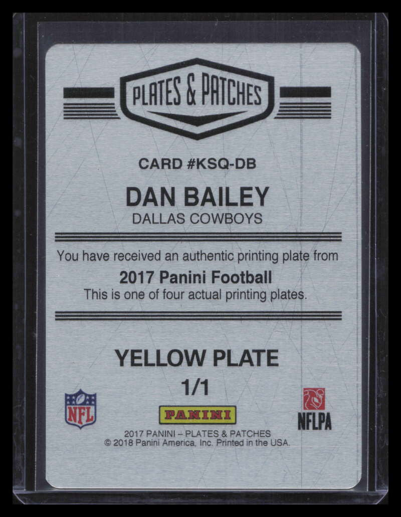 2017 Panini Kick Squad Printing Plate Yellow 1 Dan Bailey 1/1