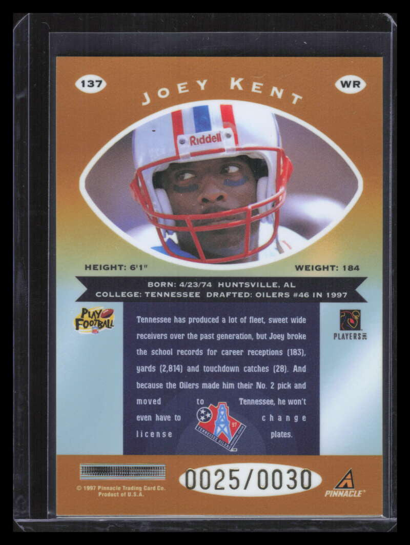 1997 Pinnacle Totally Certified Platinum Gold 137 Joey Kent Rookie 25/30