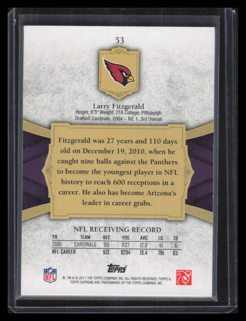 2011 Topps Supreme Purple 53 Larry Fitzgerald 32/75
