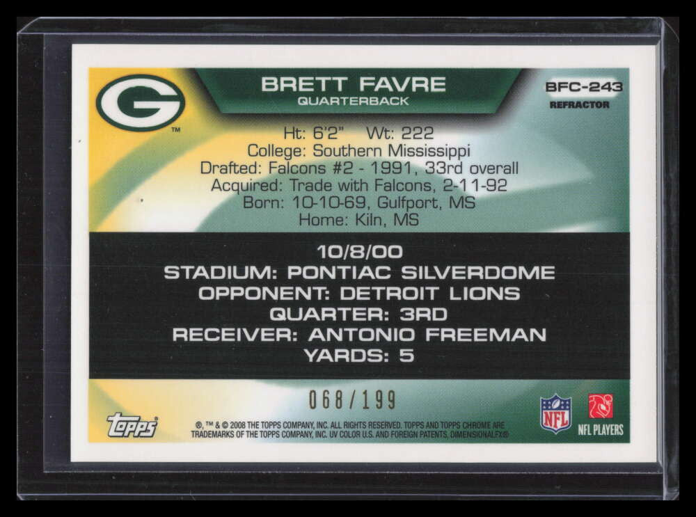 2008 Topps Chrome Flight to 420 Collection Refractor bf243 Brett Favre 68/199
