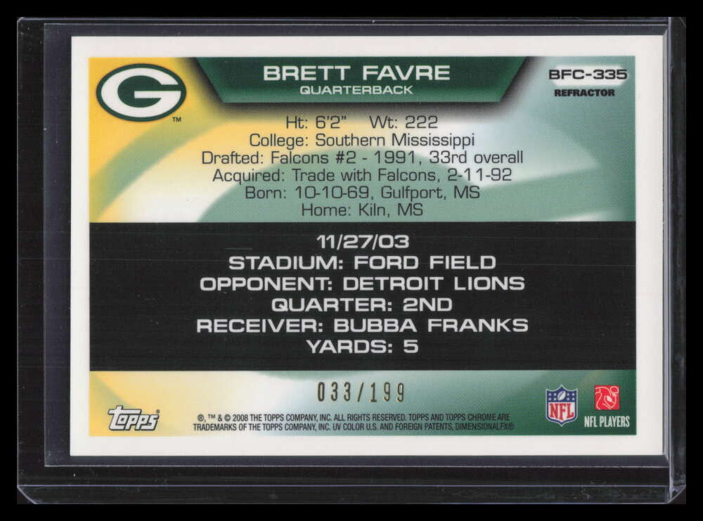 2008 Topps Chrome Flight to 420 Collection Refractor bf335 Brett Favre 33/199