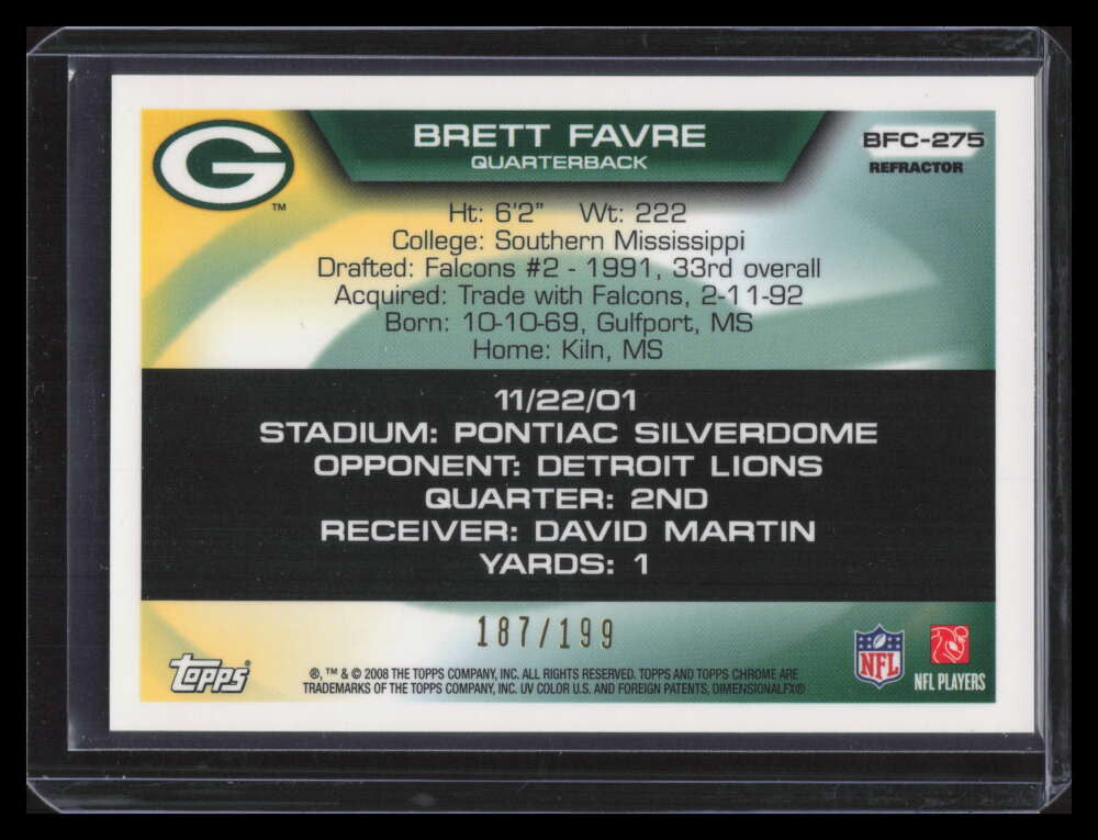 2008 Topps Chrome Flight to 420 Collection Refractor bf275 Brett Favre 187/199