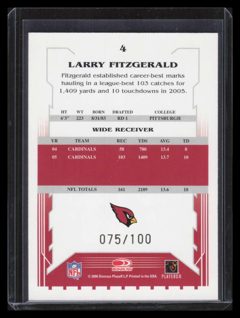 2006 Select Scorecard 4 Larry Fitzgerald 75/100