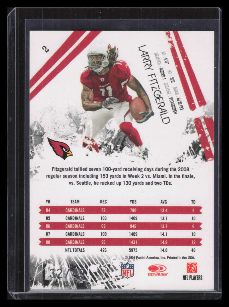 2009 Donruss Rookie and Stars Longevity Parallel Gold 2 Larry Fitzgerald 32/49
