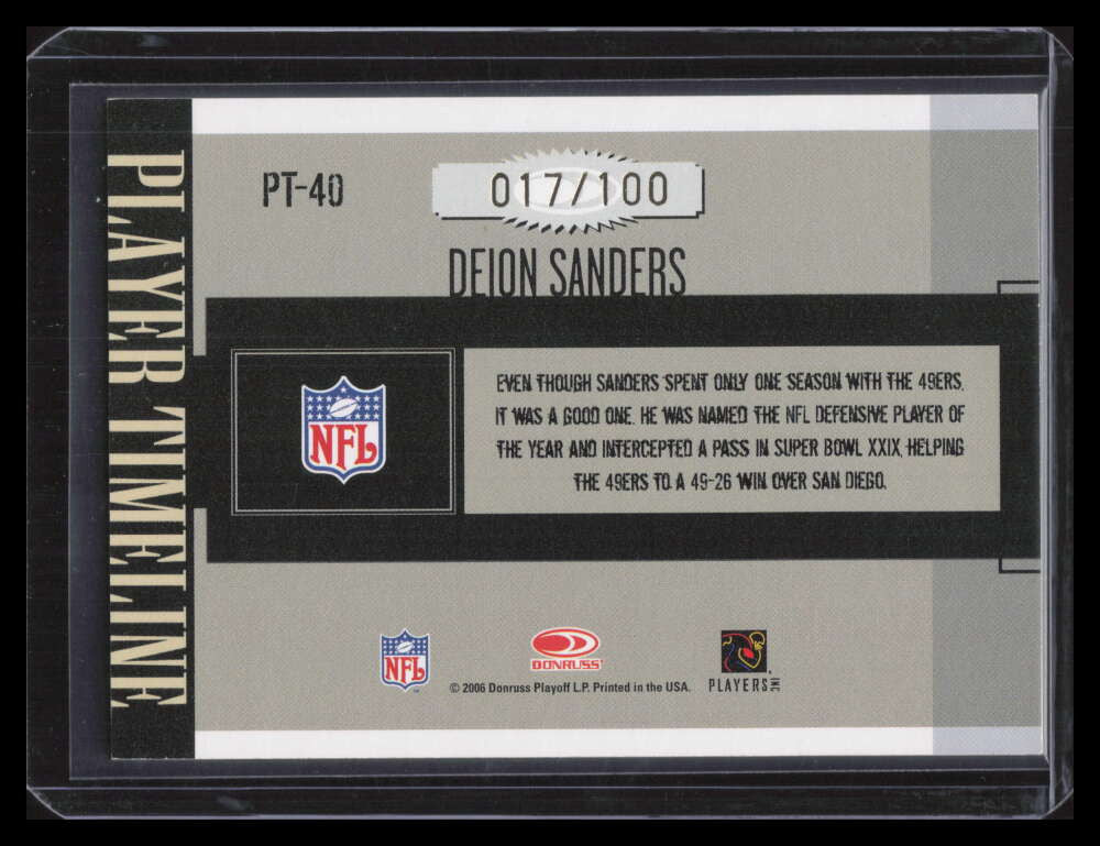 2006 Donruss Gridiron Gear Player Timeline HoloGold pt40 Deion Sanders 17/100