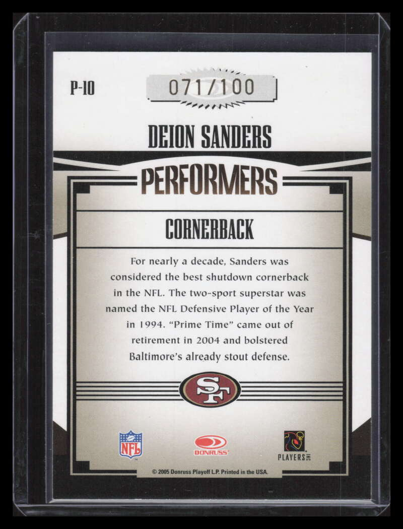2005 Donruss Gridiron Gear Performers Gold Holofoil 10 Deion Sanders 71/100