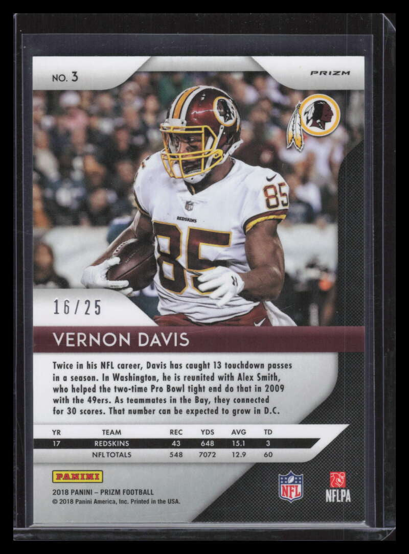 2018 Panini Prizm Prizms Camo Refractor 3 Vernon Davis 16/25