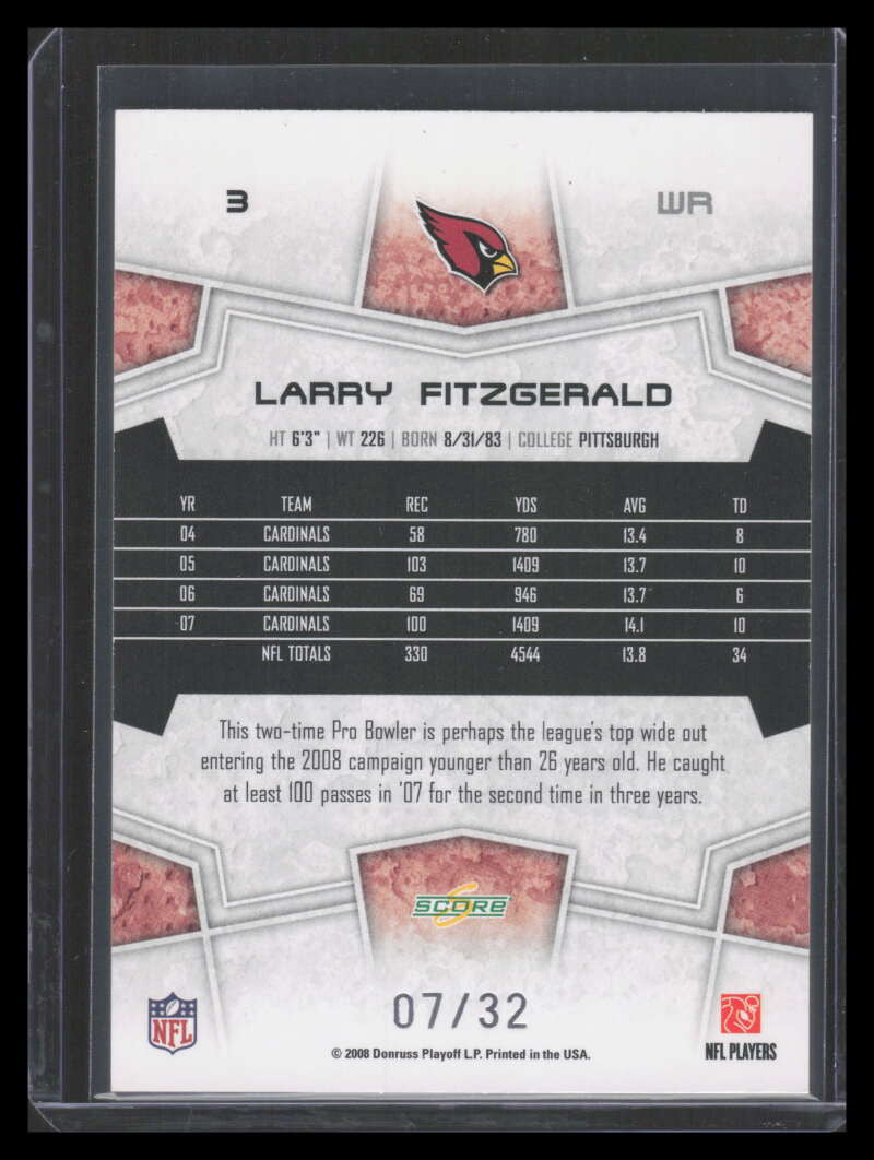 2008 Select Artist's Proof 3 Larry Fitzgerald 7/32